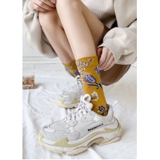 DIY retro Print Illustration Cotton Crew Socks